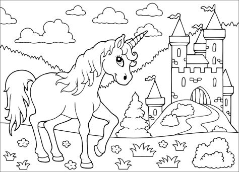 Unicornio Y Castillo Para Colorear Imprimir E Dibujar Dibujos