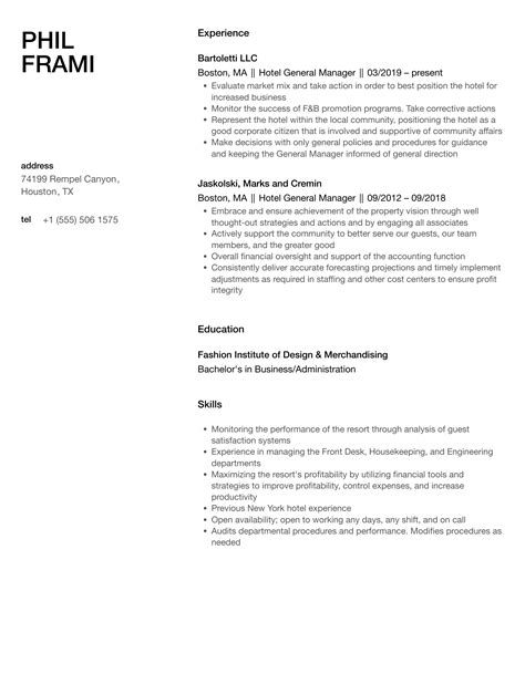 Hotel General Manager Resume Samples Velvet Jobs