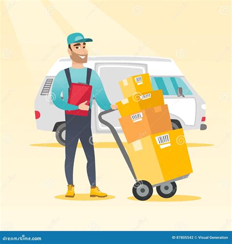 Delivery Courier With Cardboard Boxes Stock Vector Illustration Of