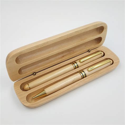 Wood Pen Case With 2 Pens Stationary Set From Nature Maple Wood
