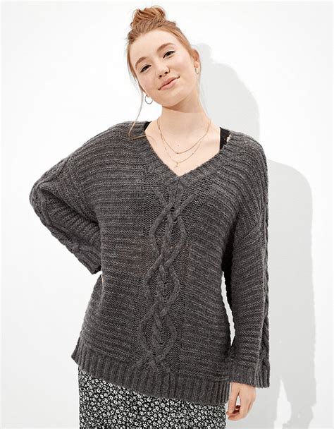 Ae Oversized Cable Knit V Neck Sweater