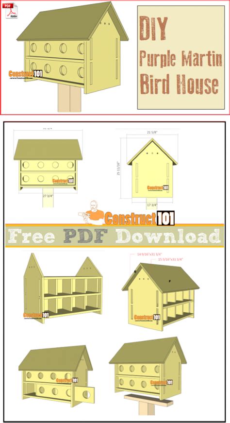 Martin bird houses are built on the apartment plan to satisfy the social instinct so marked in purple martins but so conspicuously lacking in most other birds. Purple Martin Bird House Plans 16 Units - PDF Download ...