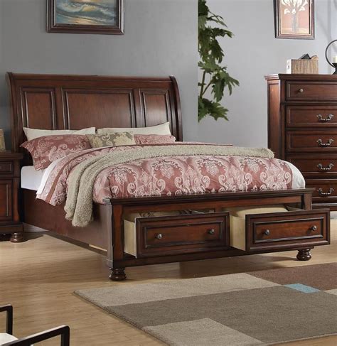 Splendid Wooden Queen Bed Antique Cherry Finish Bed King Bed Frame