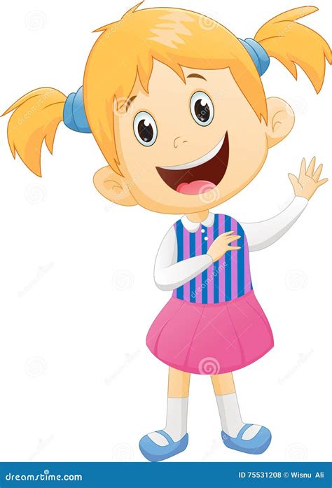 Cute Little Girl Waving Hand Stock Vector Illustration Of Drawing
