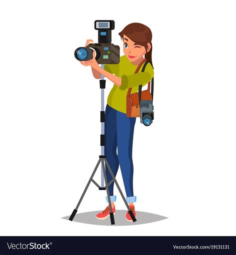 Young Female Photographer Take A Photo Royalty Free Vector How To