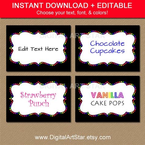 Rainbow Food Labels Rainbow Candy Buffet Labels Editable Printable