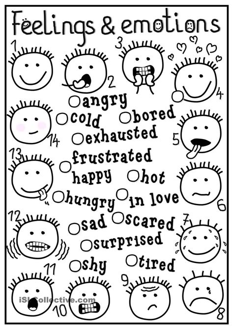 Printable Worksheet On Emotions