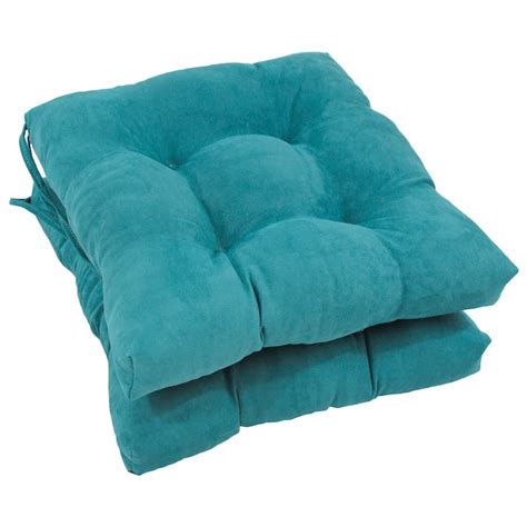 Blazing Needles Set Of 2 Aqua Blue Microsuede Indoor Chair Cushions 16x16 Inches Tufted Design