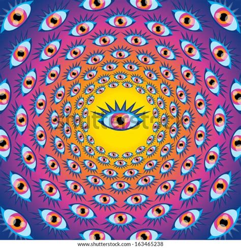 psychedelic eyes seamless texture vector illustration stok vektör telifsiz 163465238