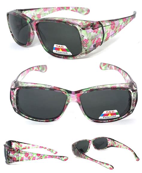 Womens Fit Over Sunglasses Cover Rx Glasses Polarized Lens Uv400 Pink Floral Ebay