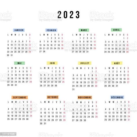 Vetores De Calendário Francês 2023 Ano A Semana Do Calendário Da Praça