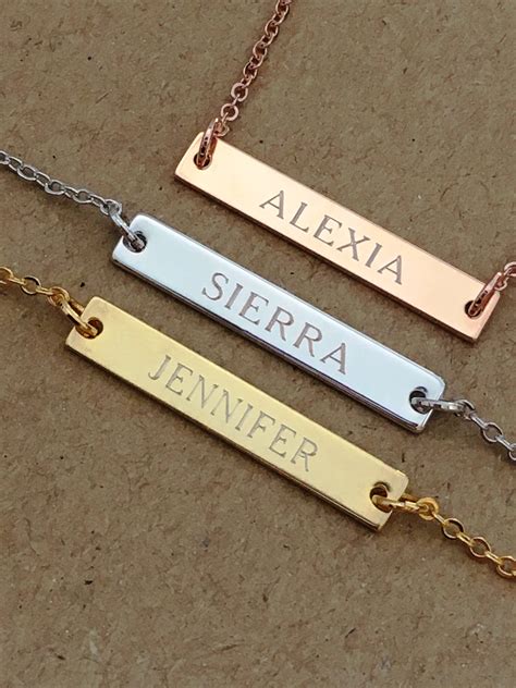 Engraved Bar Necklace Personalized Name Necklace Name Plate Etsy