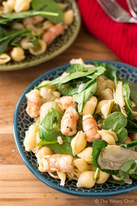 Also great as a cold appetizer. Shrimp Pasta Salad with Spinach and Artichokes - The Weary ...