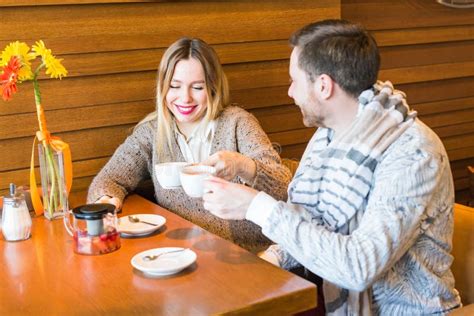 People Communication And Dating Concept Happy Couple Drinking Tea At