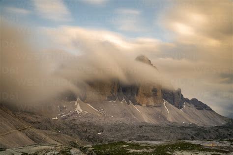 Italy Dolomites Tre Cime Di Lavaredo And Fog