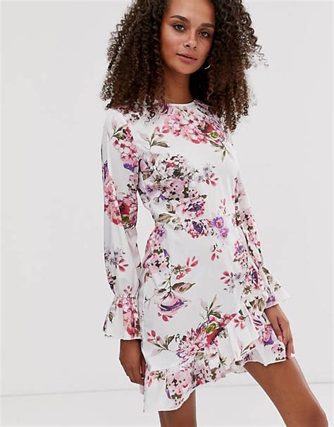 Parisian Floral Mini Dress With Fluted Sleeve Detail Asos