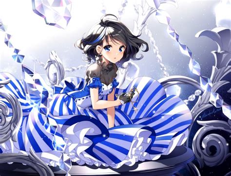 Wallpaper Anime Girl Crying Tears Blue Dress Blue Eyes