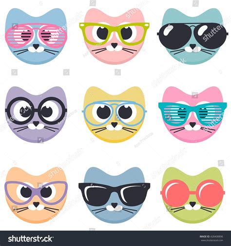 Set Cartoon Cats Sunglasses Raster Version Stock Illustration 428408896