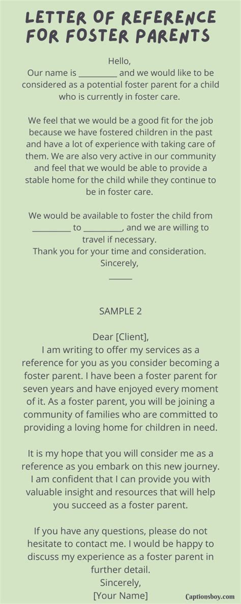 Letter Of Reference For Foster Parents 10 Samples