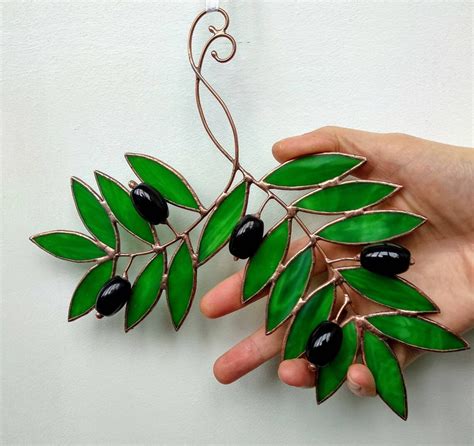 Faux Olive Branch Stained Glass Window Hanging Suncatcher Etsy