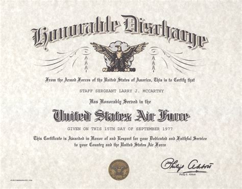 Air Force Honorable Discharge Certificate