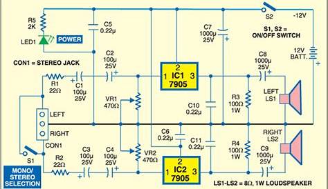Stereo Power Amplifier Using IC 7905 | Circuits-Projects