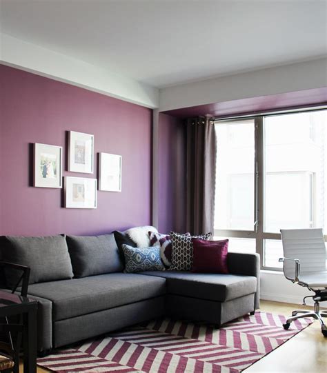 Rich Use Of Color In This Contemporary Living Room The Purple Walls