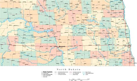 North Dakota Map With Counties And Cities Island Maps