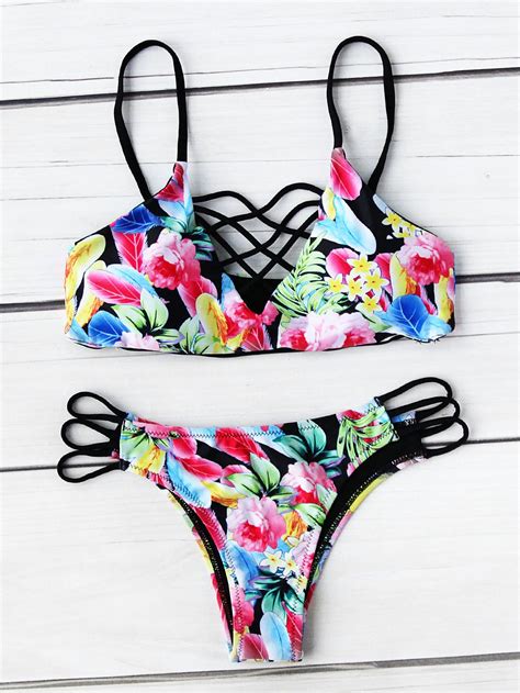 Shop Calico Print Criss Cross Bikini Set Online SheIn Offers Calico