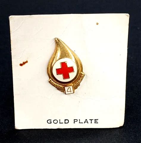 Vintage 4 Gallon Blood Donor Lapel Pin American Red Cross Gold Plated