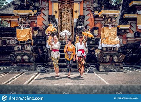 BALI INDONESIA DECEMBER 26 2018 European Women In Traditional