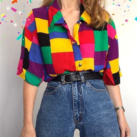 90s Aesthetic Rainbow Plus Size Blouse Retro Outfits Tops Women
