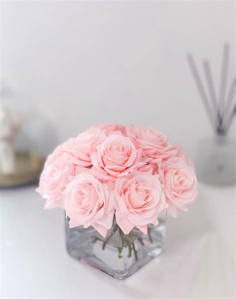 Pink Real Touch Rose Arrangement Pink Etsy