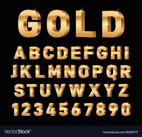 Gold 3d Font Glossy Rich Alphabet Trendy Metal Vector Image