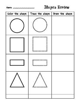 Shapes Review -- Color, trace, and draw | Teaching shapes, Shapes worksheets, Shapes