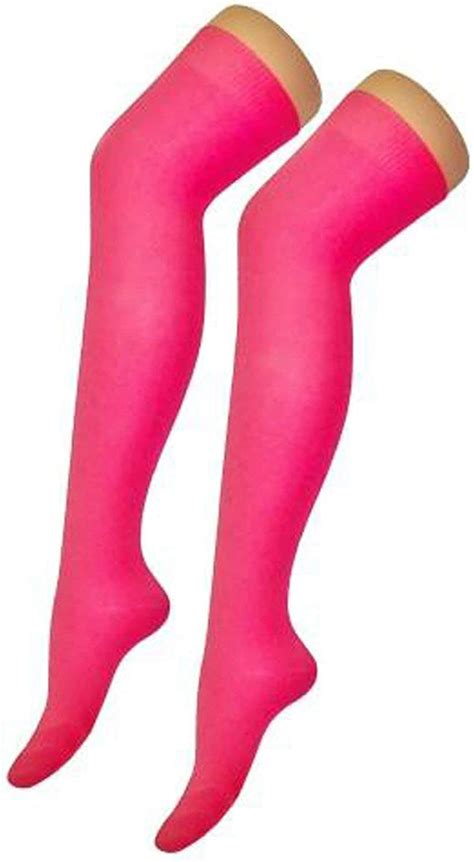 Women Pink Plain Lycra Over The Knee Thigh High Socks Otk Girls Socks