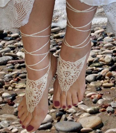 Items Similar To Crochet Barefoot Sandals Ivory Beach Wedding Sandals Hot Sex Picture