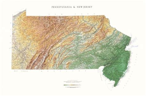 Pennsylvania And New Jersey Physical Laminated By Raven Maps Wall