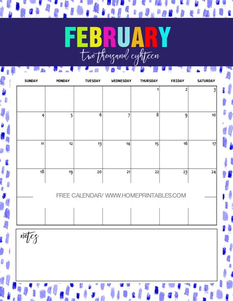 February 2018 Calendar Printable 10 Free Choices Home Printables