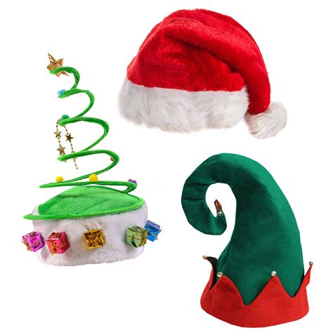 Funny Party Hats Plush Santa Hat Felt Elf Hat Wbells Green Coil
