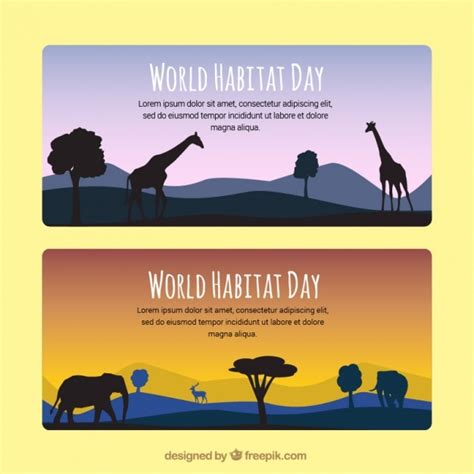 Free Vector World Habitat Day Landscape Banners With African Animals