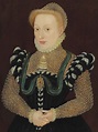ca. 1568 Lady in a black dress with embroidered sleeves, partlet, and ...