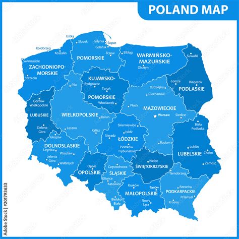 The Detailed Map Of Poland With Regions Or States And Cities Capitals