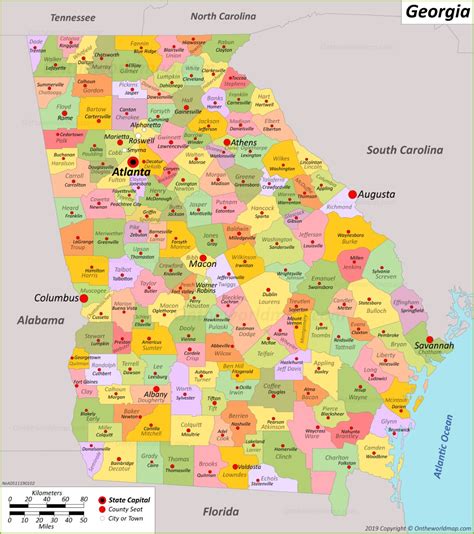 1880 county map of the states of georgia and alabama (with) savannah, georgia. Georgia State Map | USA | Maps of Georgia (GA)
