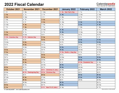 Fiscal Calendars 2022 Free Printable Word Templates