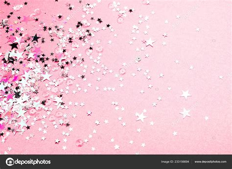 Silver Star Glitter Pink Pastel Background Festive Concept