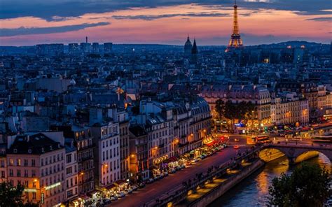 Download Wallpapers Paris Evening Sunset Eiffel Tower Seine River