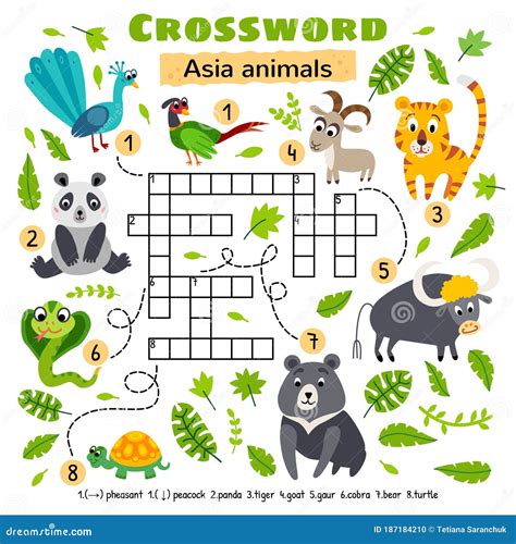Asia Animals Crossword. Game for Preschool Kids Stock Vector