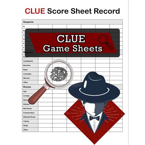 Clue Score Sheet Record Clue Game Sheets Clue Classic Score Sheet