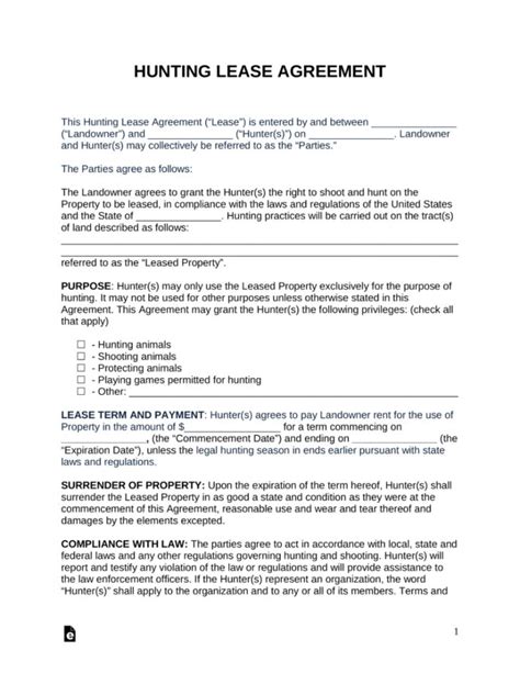 Examples Of Lease Agreements Free Hunting Lease Agreement Pdf Word